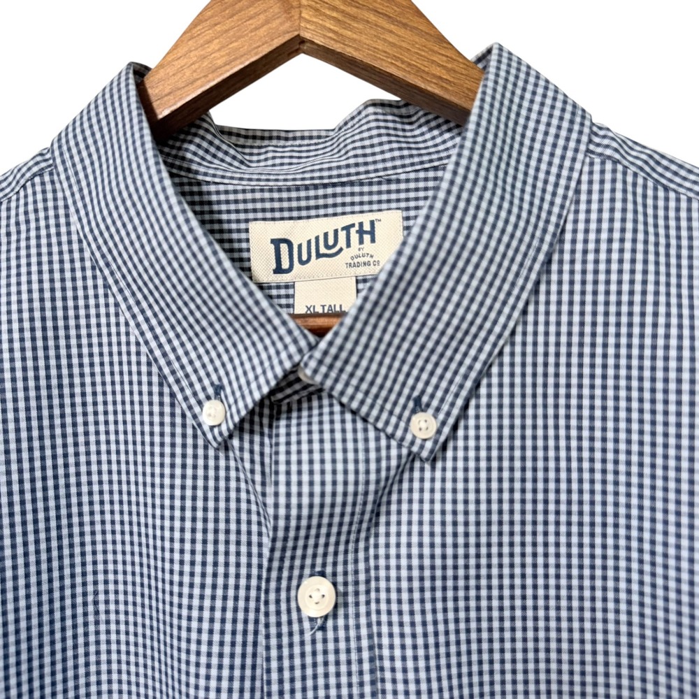 Duluth Shirt Mens XL Tall Blue Gingham Relaxed‎ Fit Short Sleeve Button Workweat